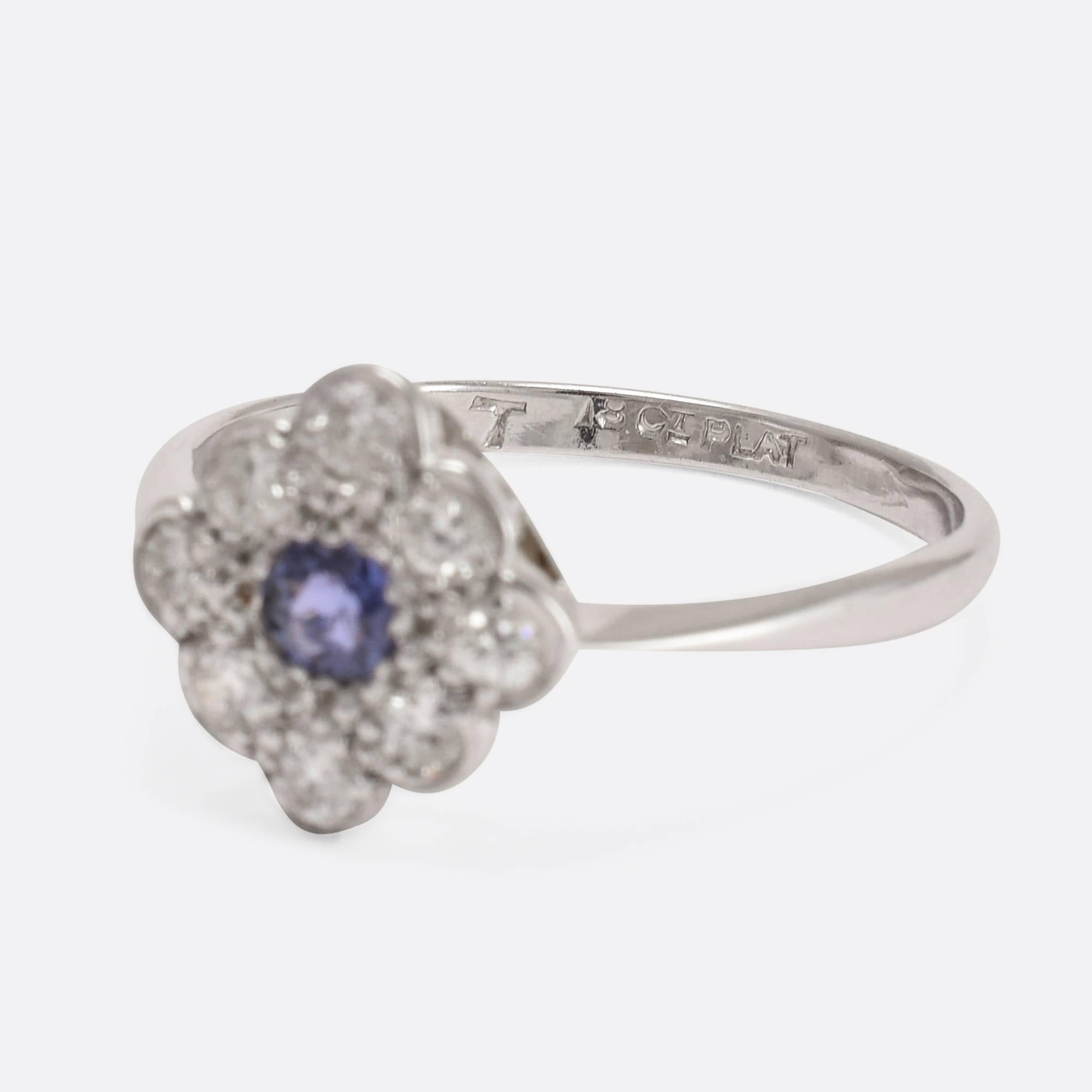 1920s Art Deco Sapphire Diamond gold Square Cluster Ring 1
