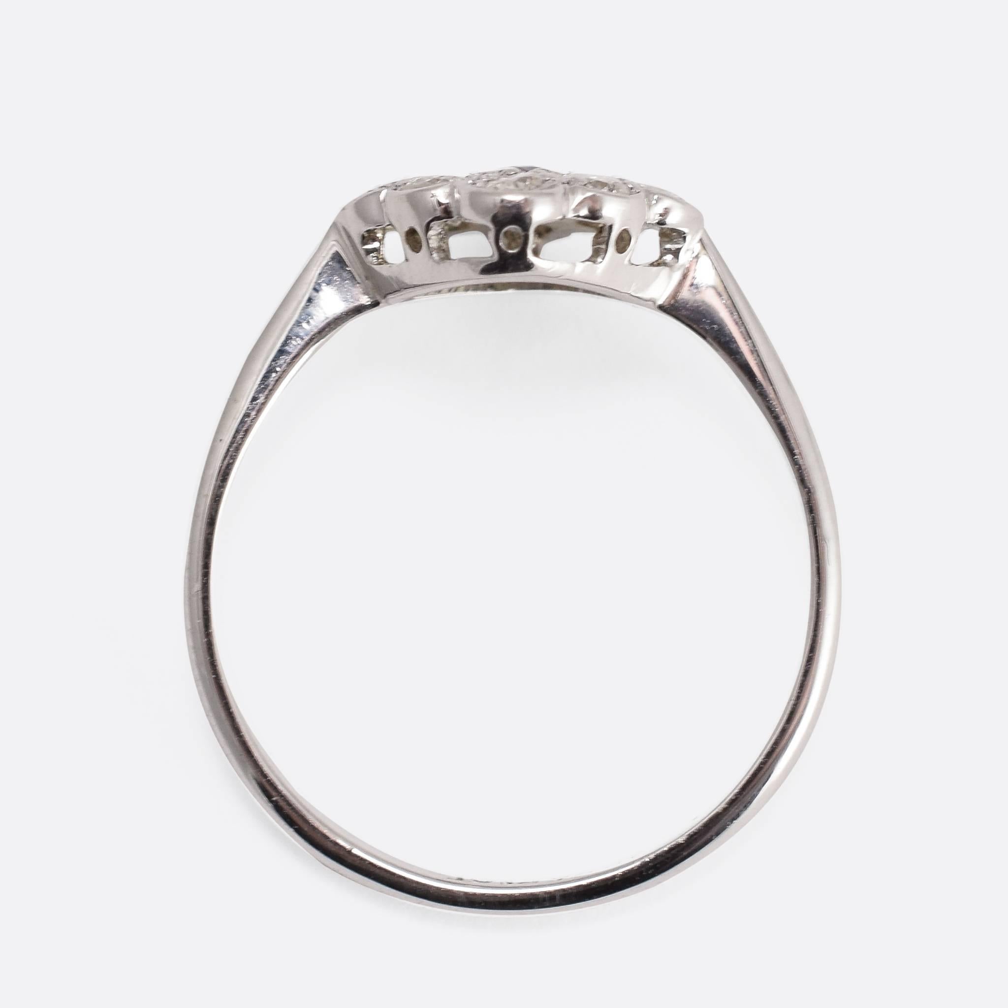 Women's 1920s Art Deco Sapphire Diamond gold Square Cluster Ring