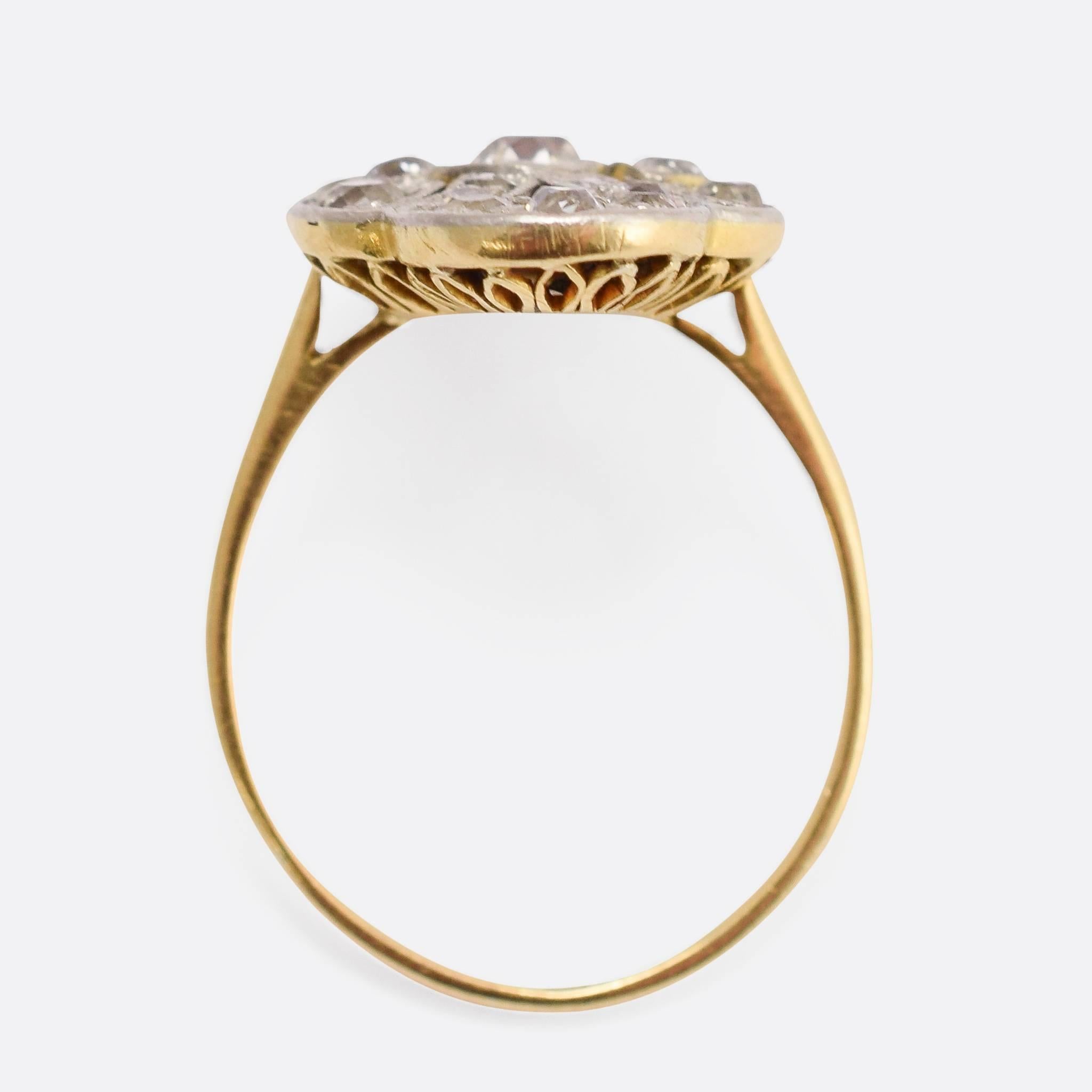 Women's Antique Edwardian 1.1 Carat Old Cut Diamond gold platinum Cluster Ring
