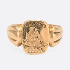 Edwardian Friendship Intaglio Gold Signet Ring