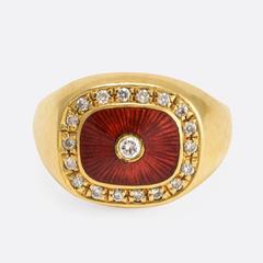 Vintage Red Enamel Diamond Signet Ring