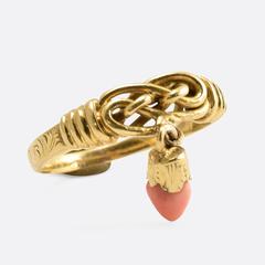 Victorian Gold Lover’s Knot Coral Heart Ring
