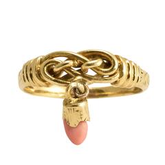 Victorian Gold Lover’s Knot Coral Heart Ring