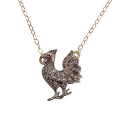 Victorian Diamond Ruby Rooster Pendant