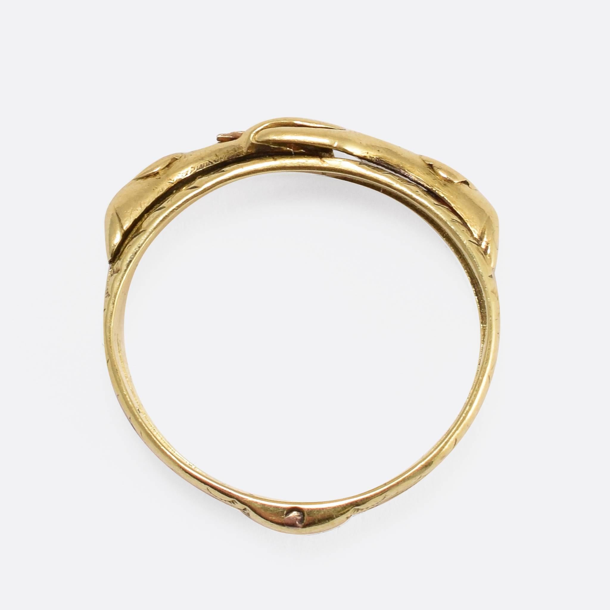 Women's or Men's Early Victorian Gimmel Fede gold Handclasp Ring