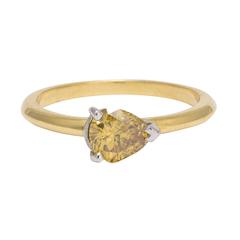 .76ct Fancy-Yellow Pear Diamond Solitiare Ring