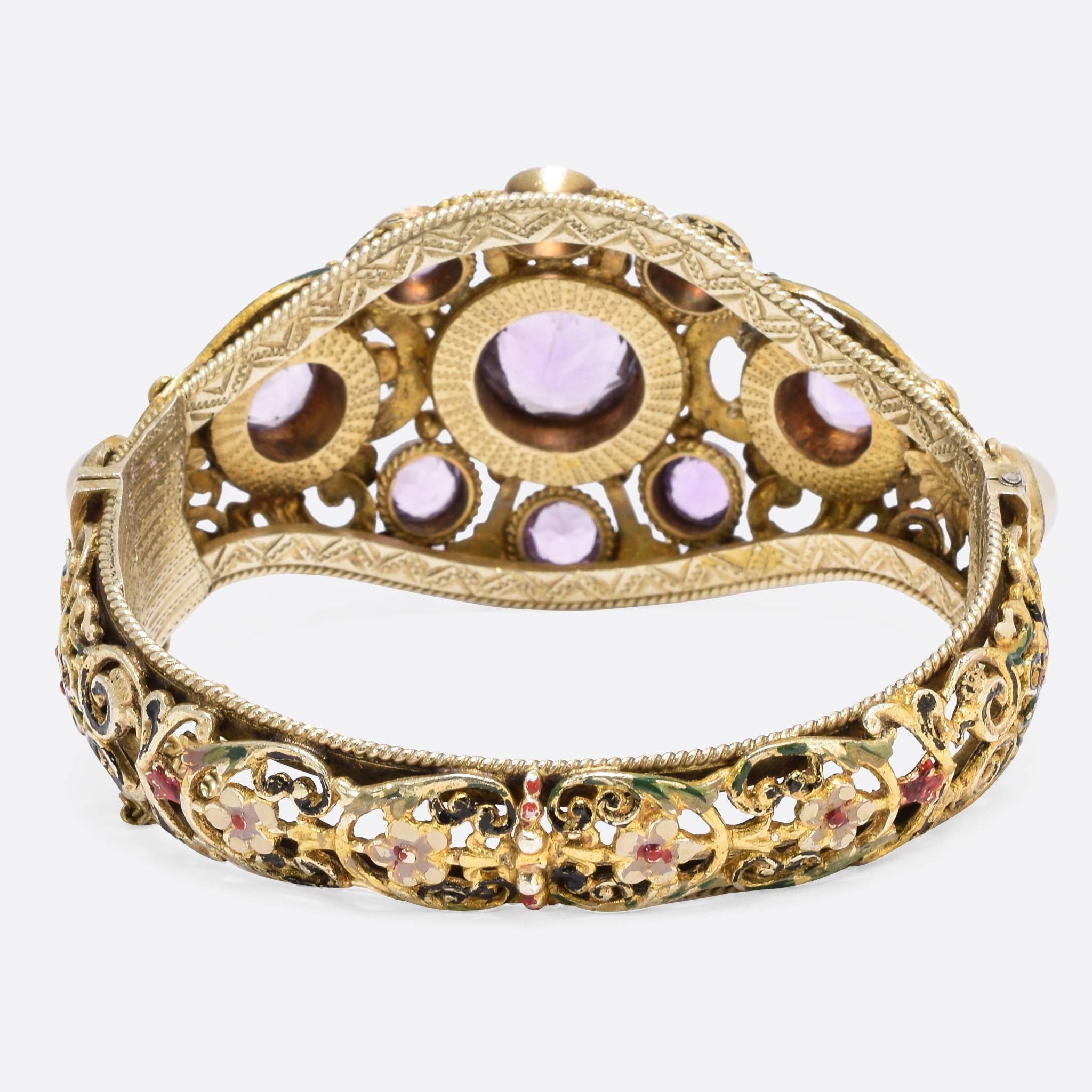 Women's Antique Austro-Hungarian Enamel Pearl Amethyst silver gilt Bracelet