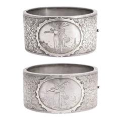 Pair of Antique Victorian Aesthetic Movement Silver Bangle Bracelets