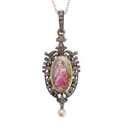 Antique French Diamond Pearl Cherub Pendant