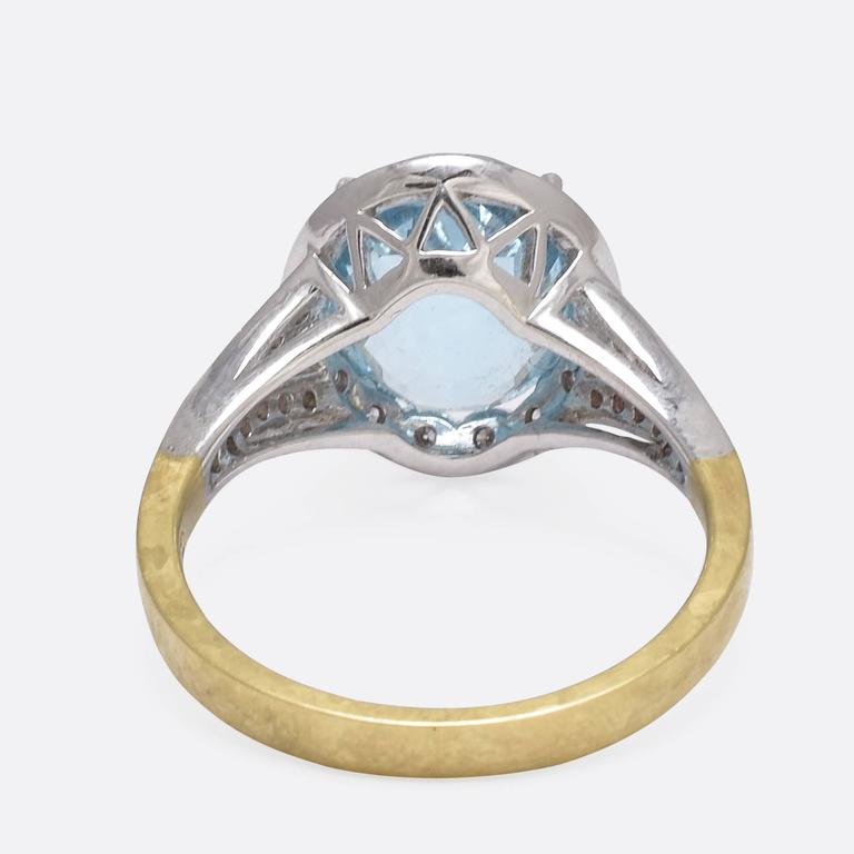 3.6 Carat Checker Cut Aquamarine Diamond Gold Engagement Ring at 1stdibs