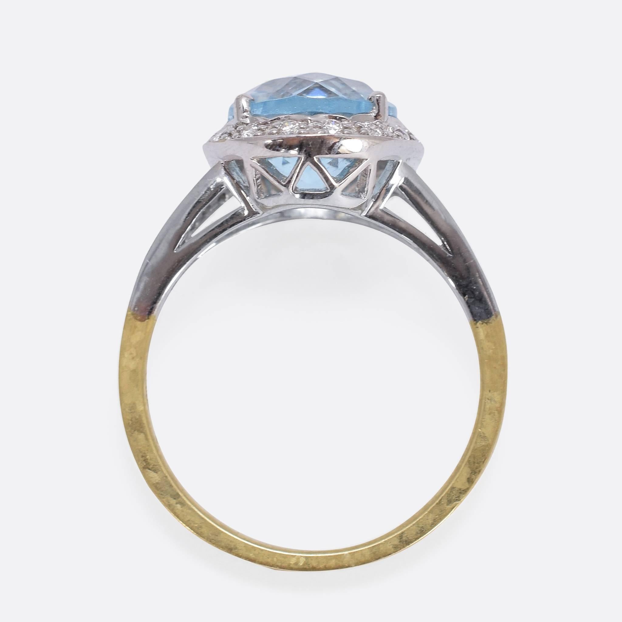 Contemporary 3.6 Carat Checker Cut Aquamarine Diamond Gold Engagement Ring