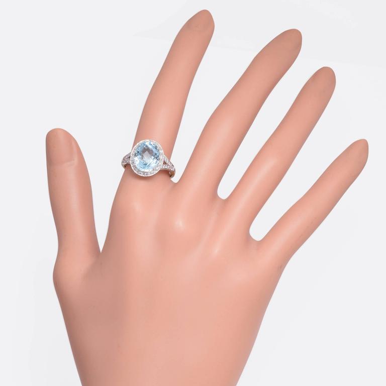 3.6 Carat Checker Cut Aquamarine Diamond Gold Engagement Ring at 1stdibs