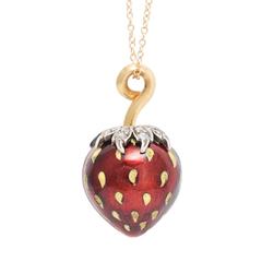Antique Victorian Enamel Diamond Strawberry Locket