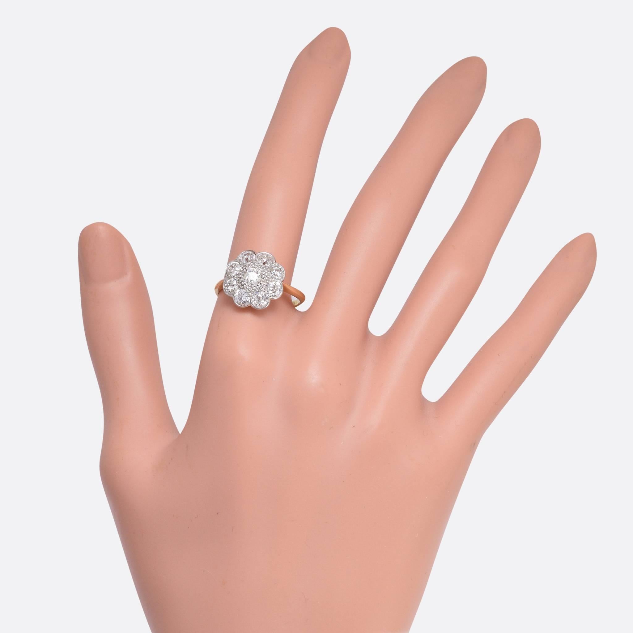 Edwardian Diamond Daisy Cluster Ring In Excellent Condition In Sale, Cheshire