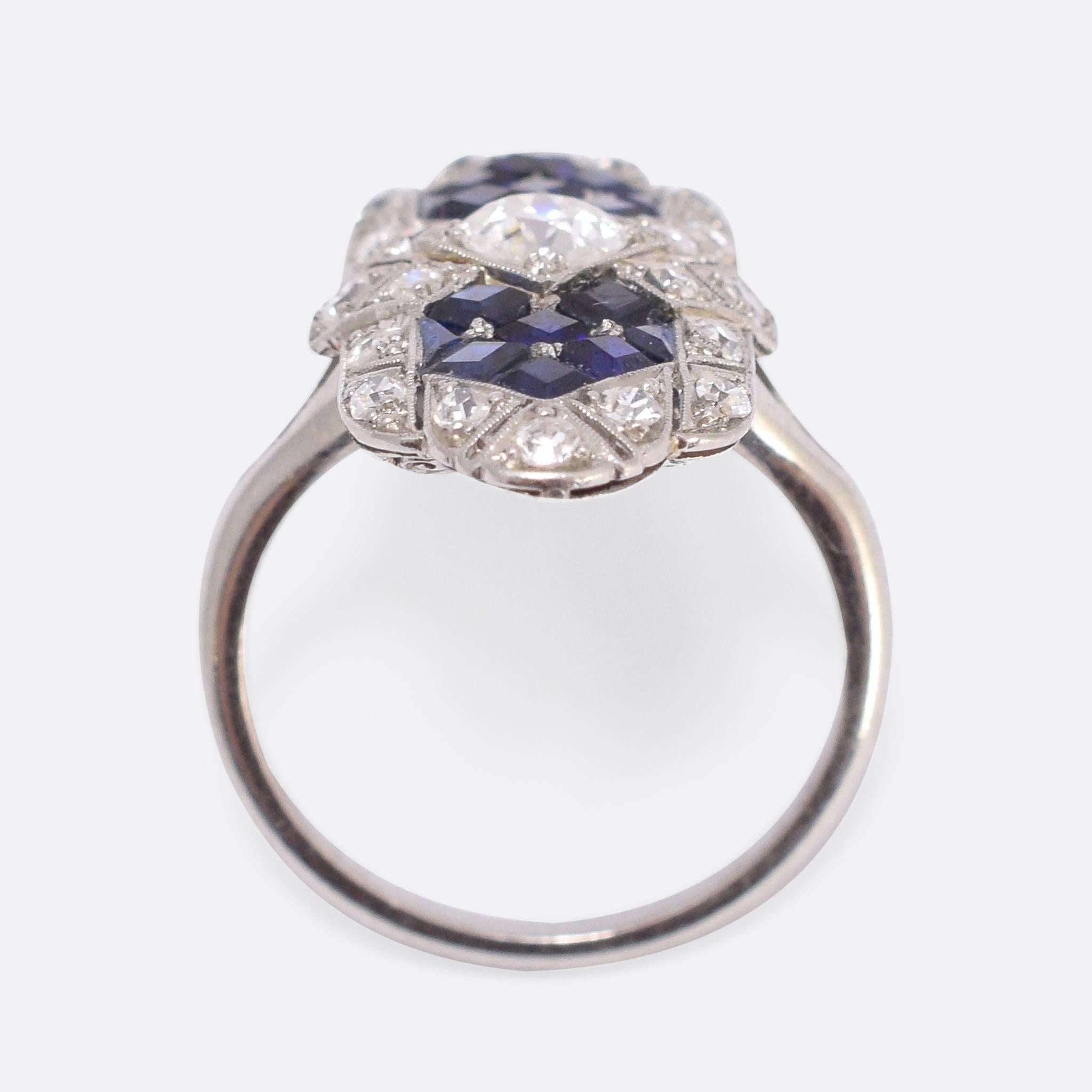 Art Deco Sapphire Diamond Platinum Ring 1