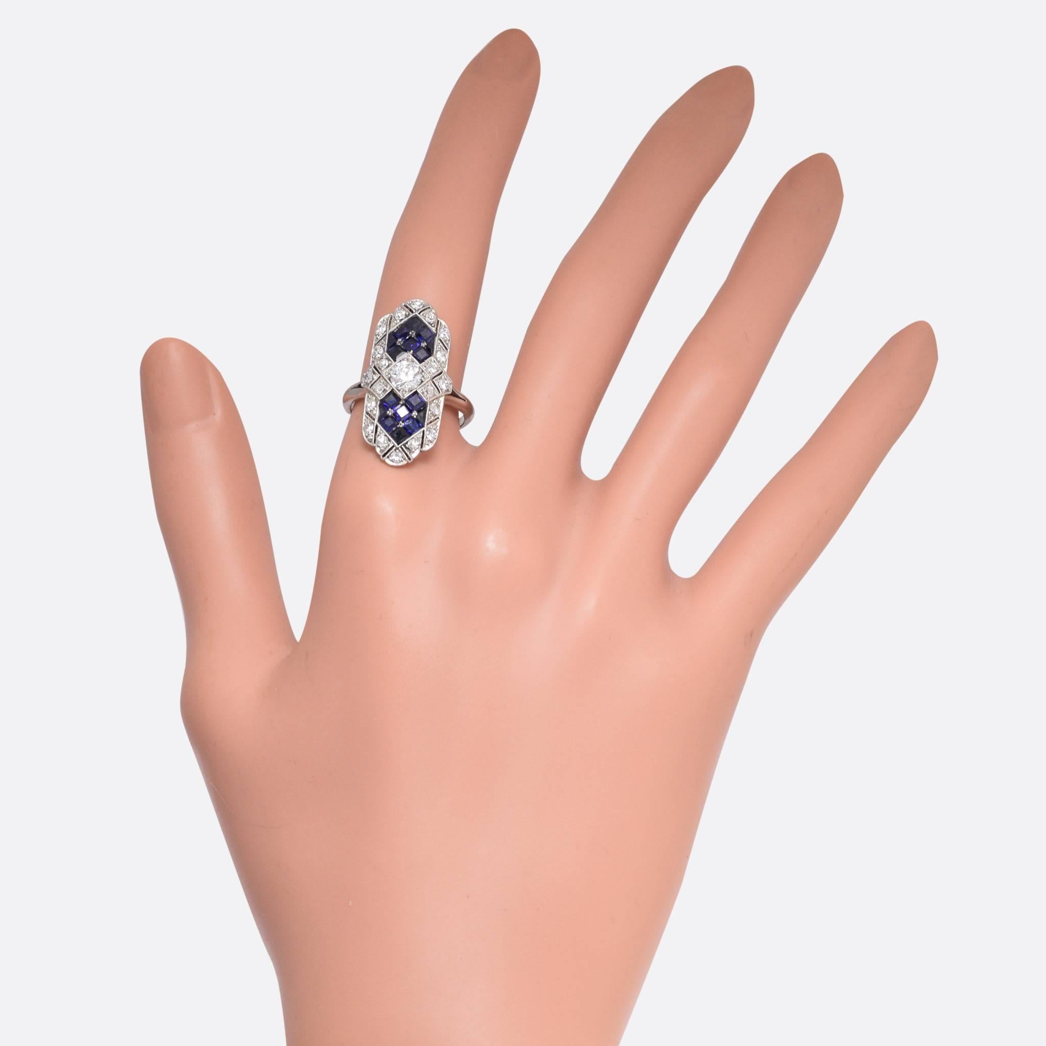 Art Deco Sapphire Diamond Platinum Ring 2