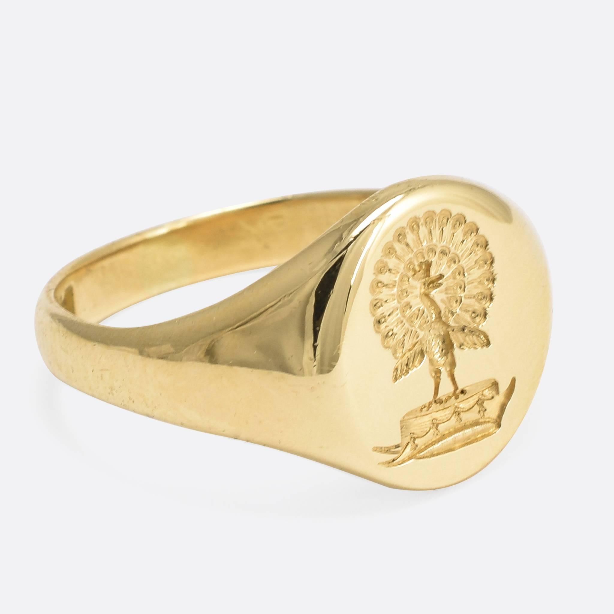 This superb vintage Signet Ring is carved with an intaglio crest belonging to the Denne, Roos and Manners families of Great Britain. Depicted is 