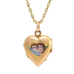 Victorian Winged Cherubs Heart Locket Necklace