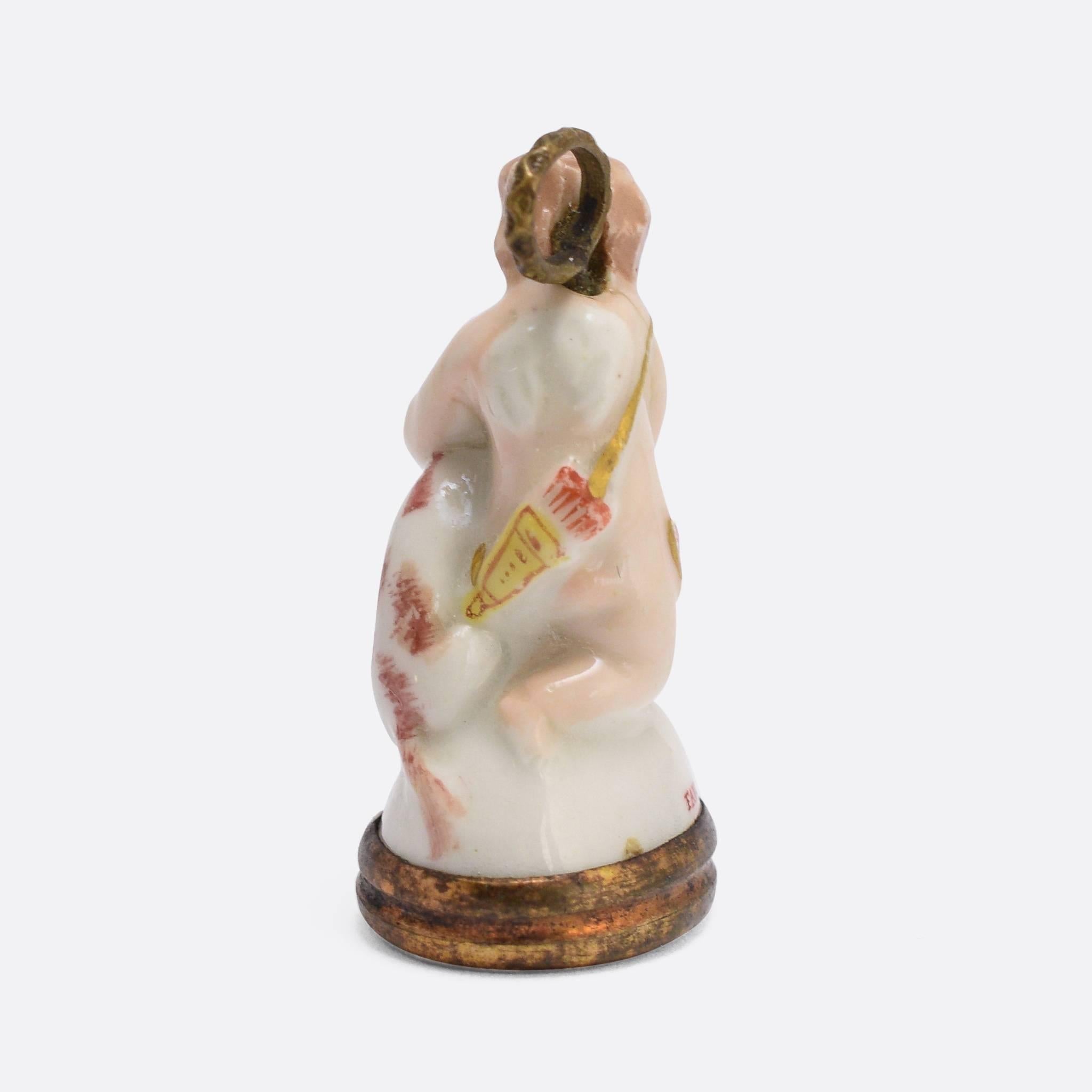 Georgian 18th Century Derby Chelsea Porcelain “Cupid Caressing Dog” Fob Pendant