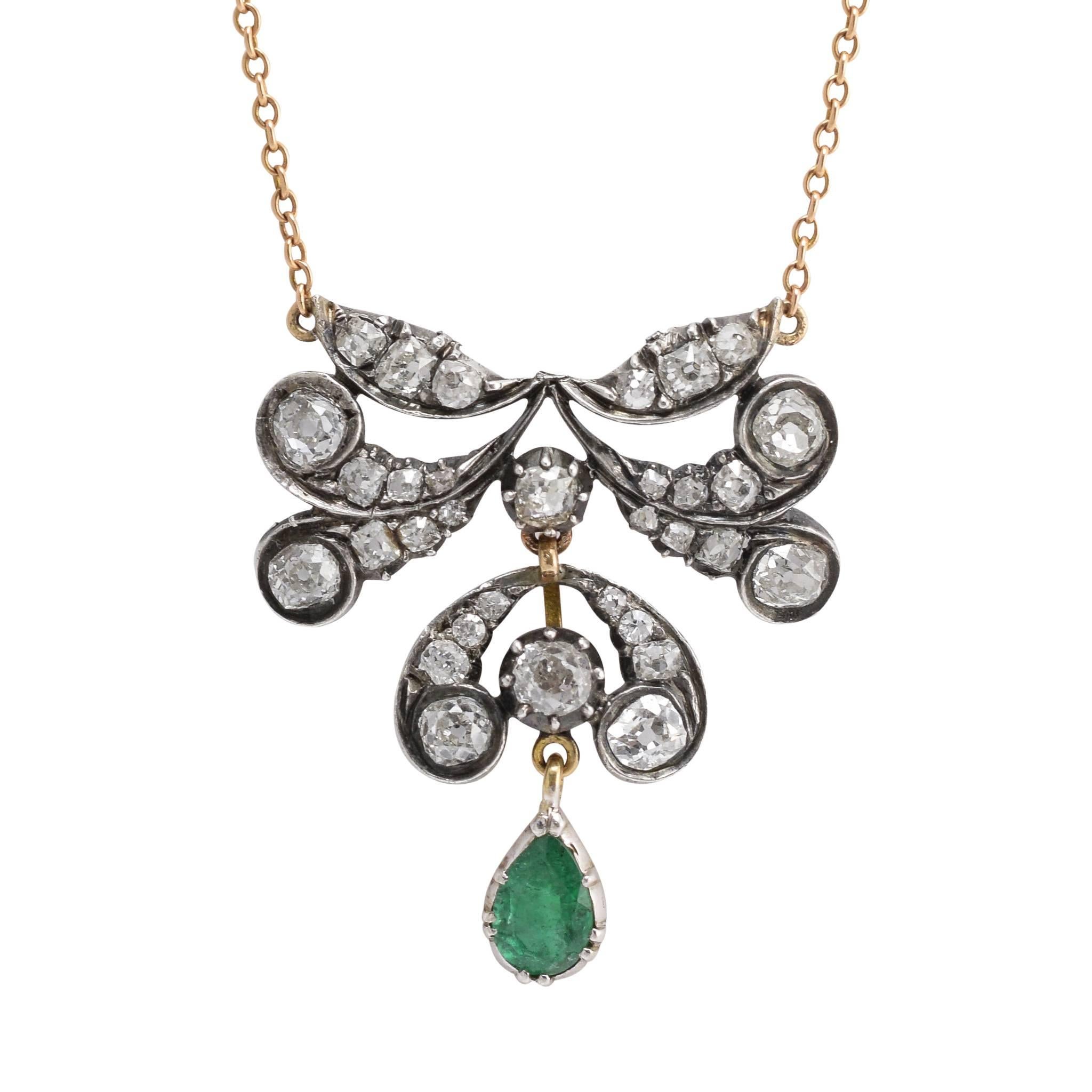 Early Victorian Emerald Diamond Necklace