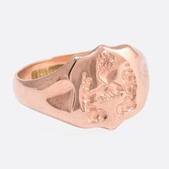 Edwardian "Flaming Heart Hand Clasp" Intaglio Rose Gold Signet Ring