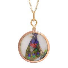 Antique Victorian Peacock Bird Feather Pendant 12