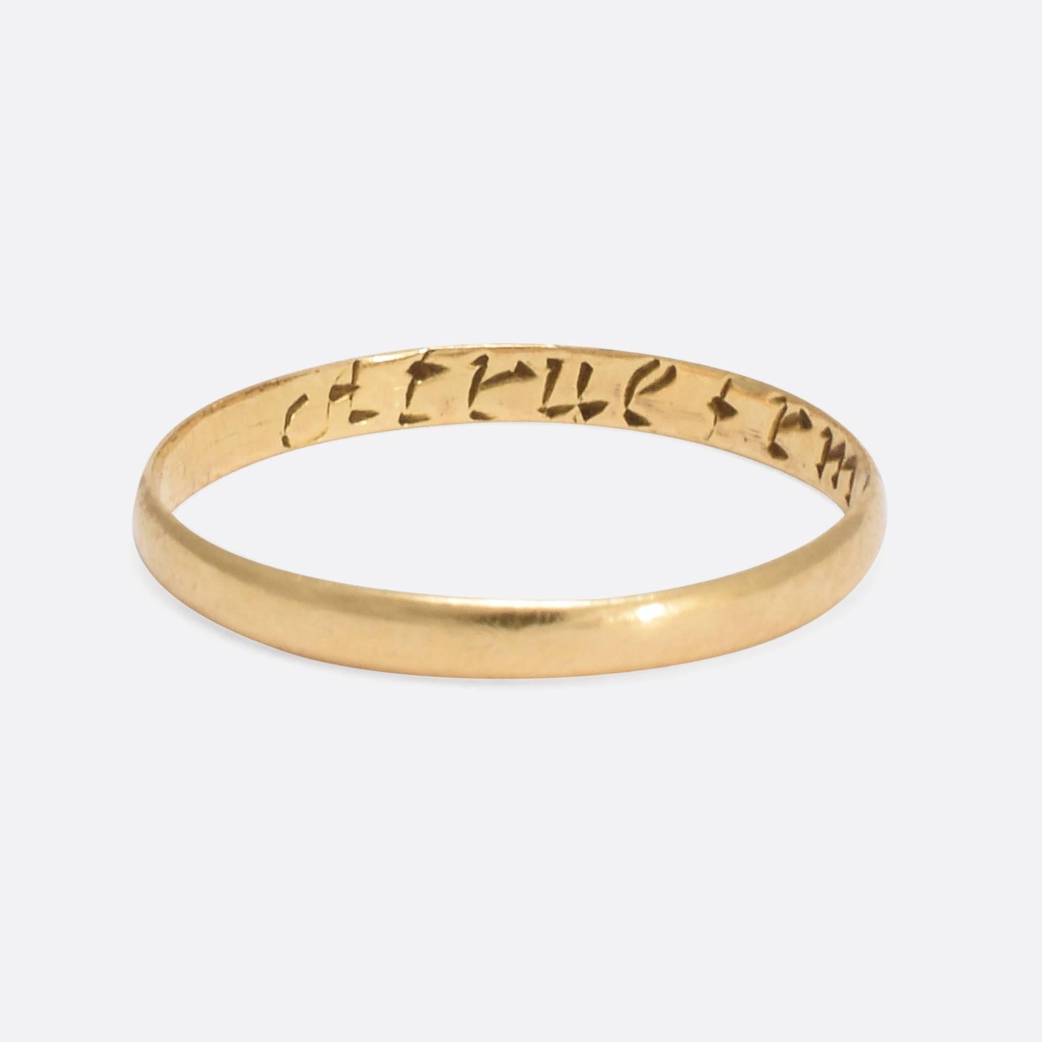 This cool 18th Century Posy Ring dates to c.1790, with the inscription 