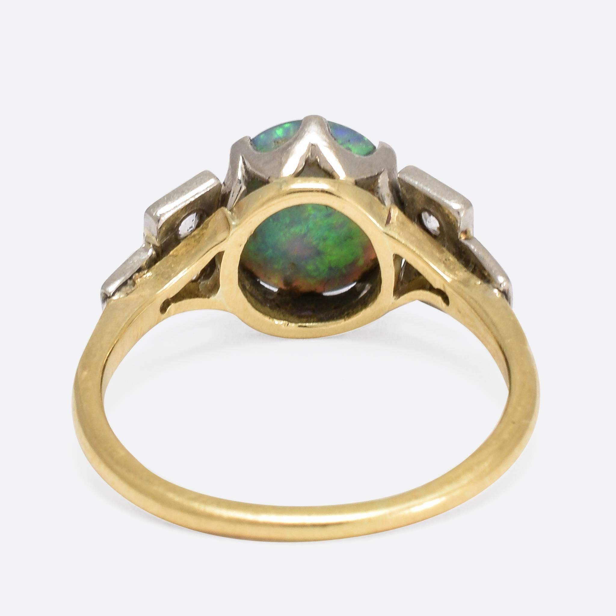 Art Deco Black Opal Diamond Ring In Excellent Condition In Sale, Cheshire