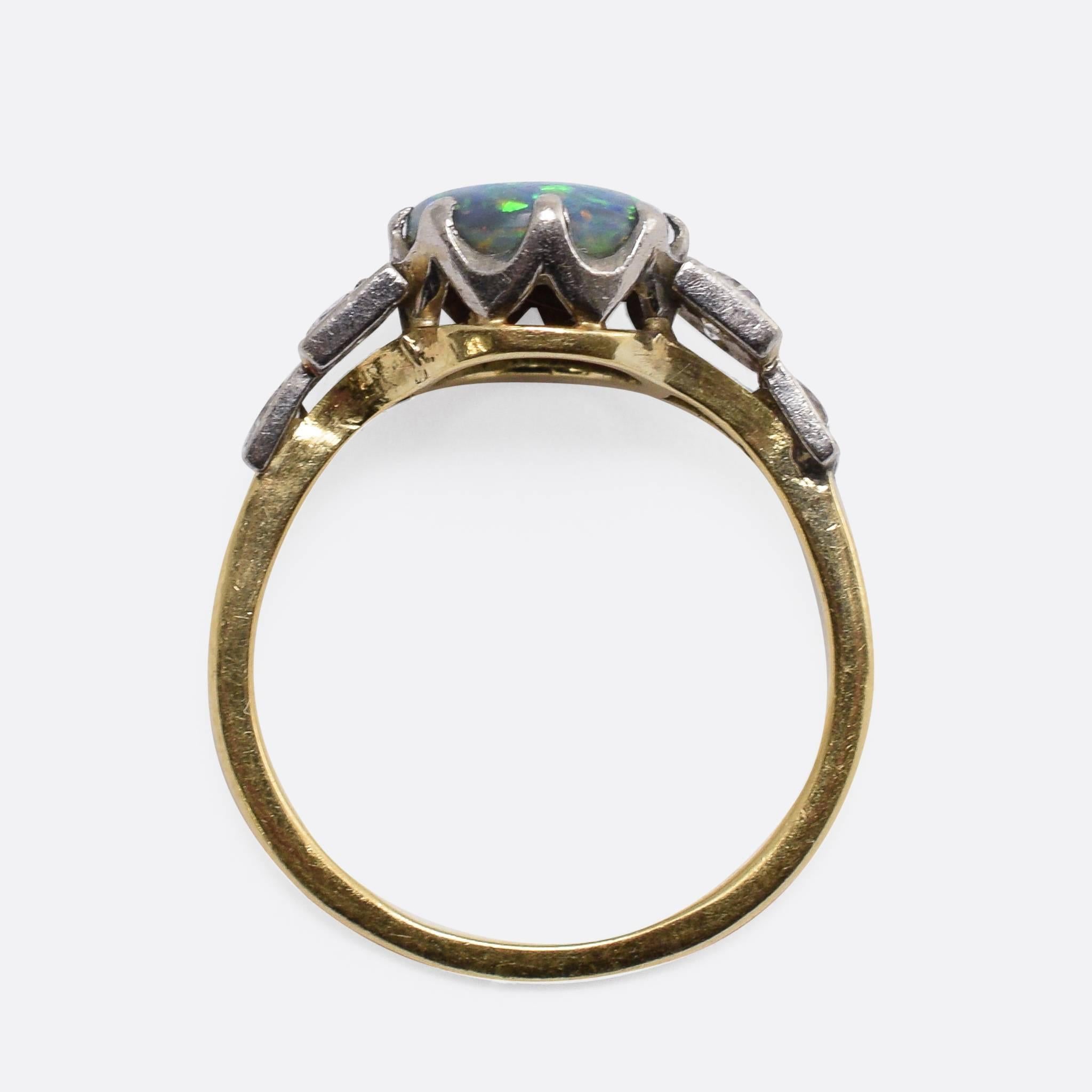 Women's Art Deco Black Opal Diamond Ring