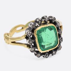 Antique Georgian 1.62 Carat Emerald Diamond Cluster Ring