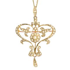 Antique Victorian Natural Pearl Lavalier Pendant Necklace