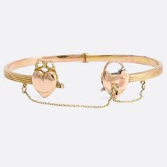 Antique Victorian ‘Key to my Heart’ Gold Hinged Bangle