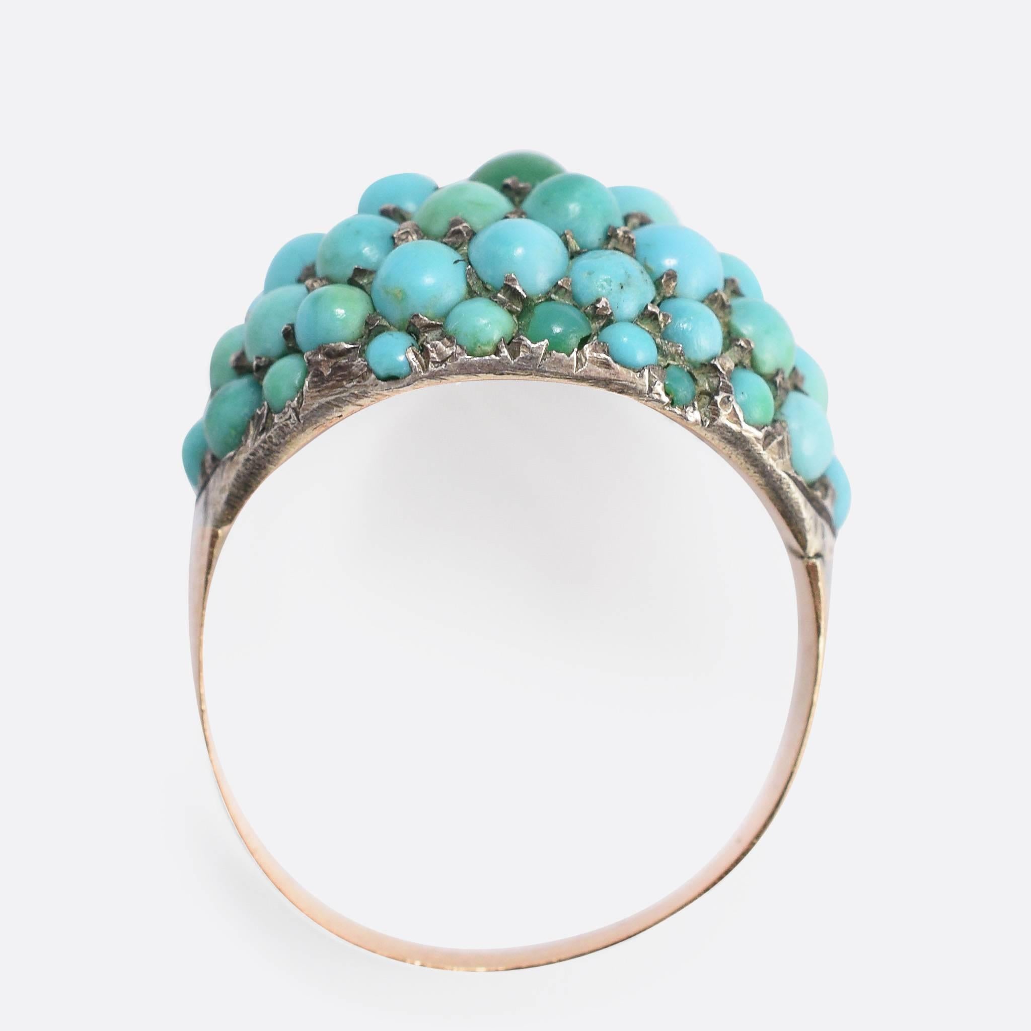 Antique Victorian Pavé Turquoise Bombé Ring 1