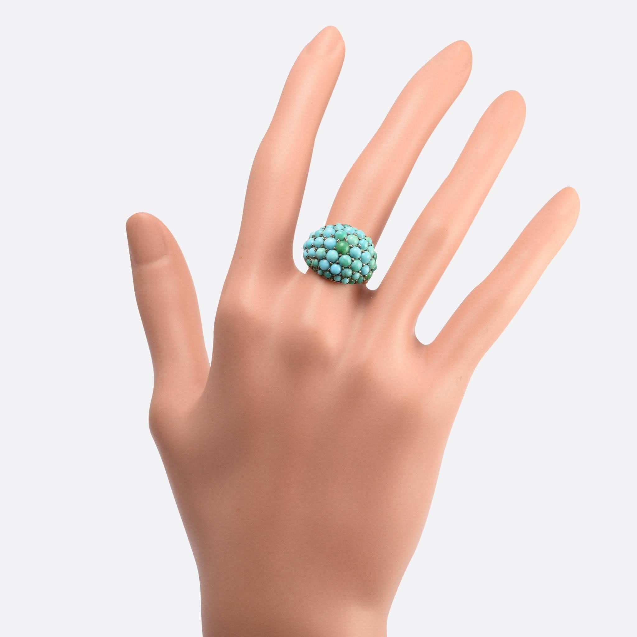 Antique Victorian Pavé Turquoise Bombé Ring 2