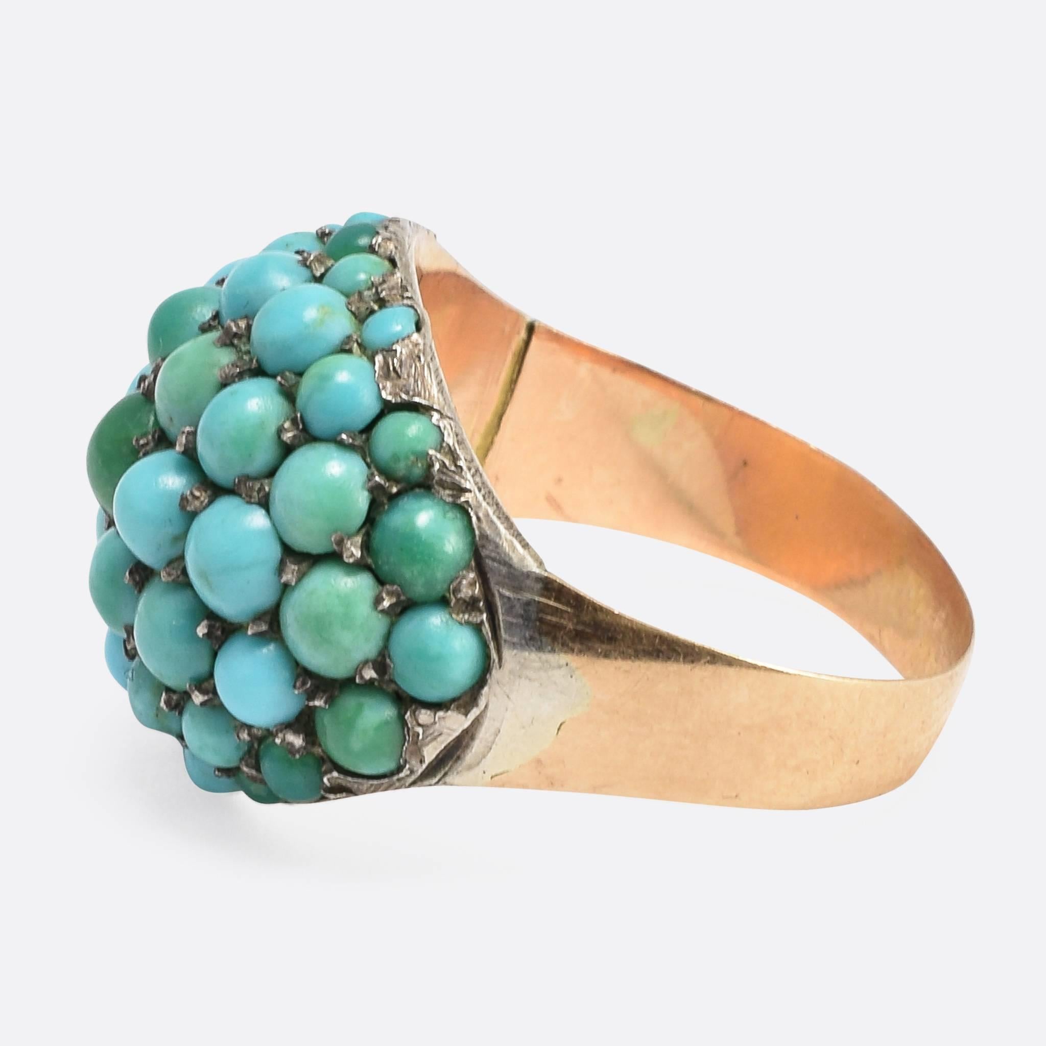 Antique Victorian Pavé Turquoise Bombé Ring In Good Condition In Sale, Cheshire