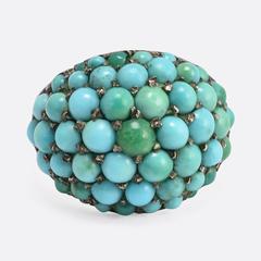 Antique Victorian Pavé Turquoise Bombé Ring