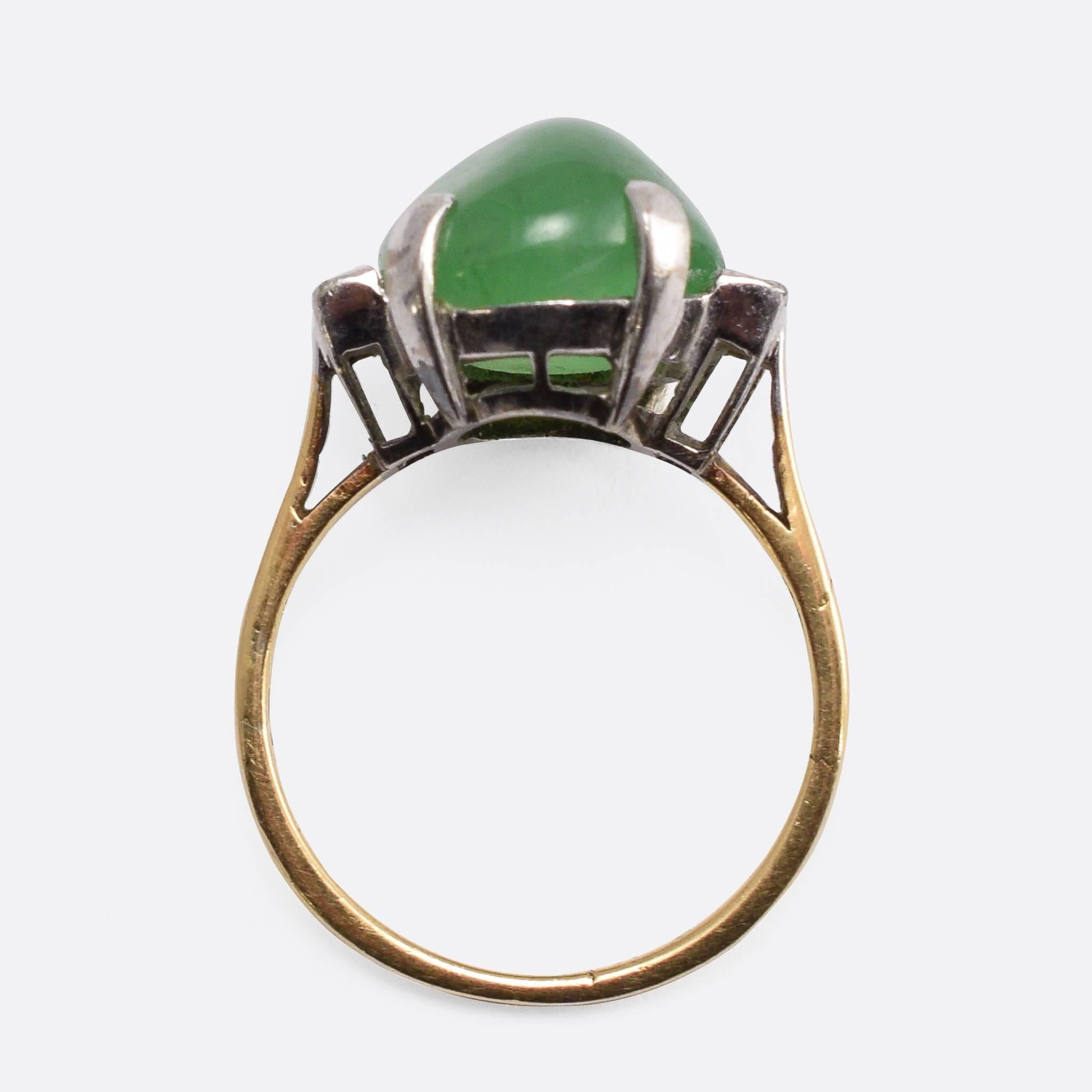Women's 1920s Art Deco Jade Diamond Ring