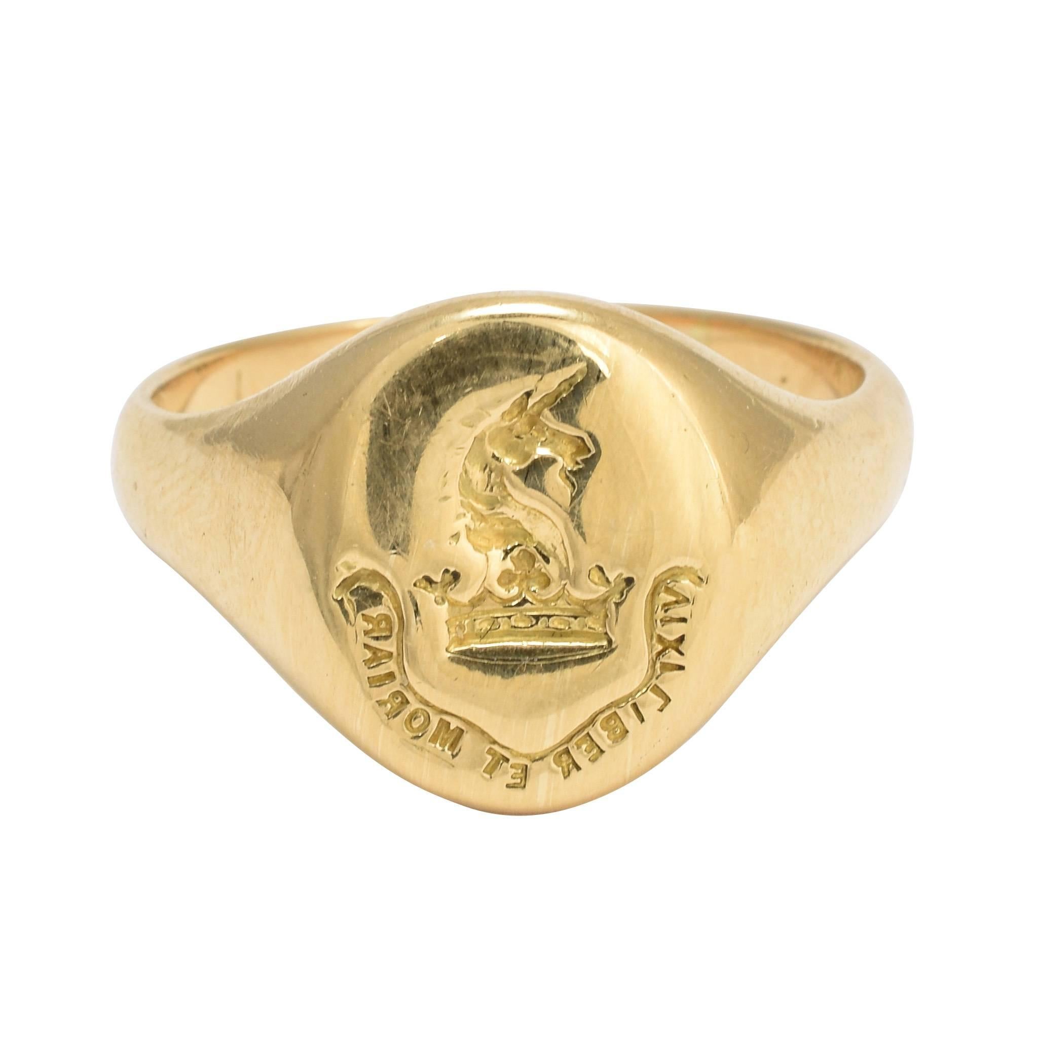 Edwardian Heraldic Unicorn Gold Signet Ring
