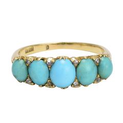 Antique Victorian Turquoise Diamond Five-Stone Ring