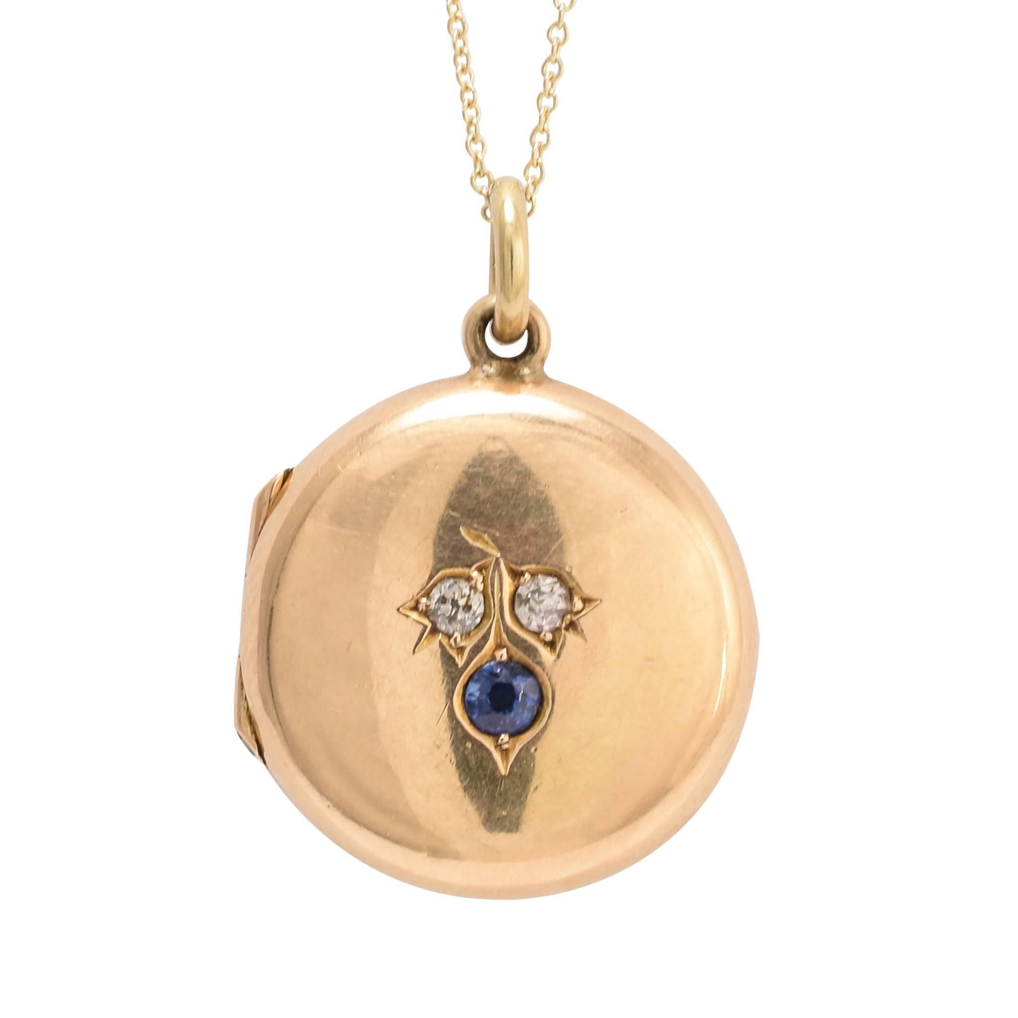 Antique Victorian Sapphire Diamond Round Locket Pendant