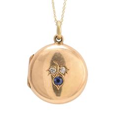 Antique Victorian Sapphire Diamond Round Locket Pendant