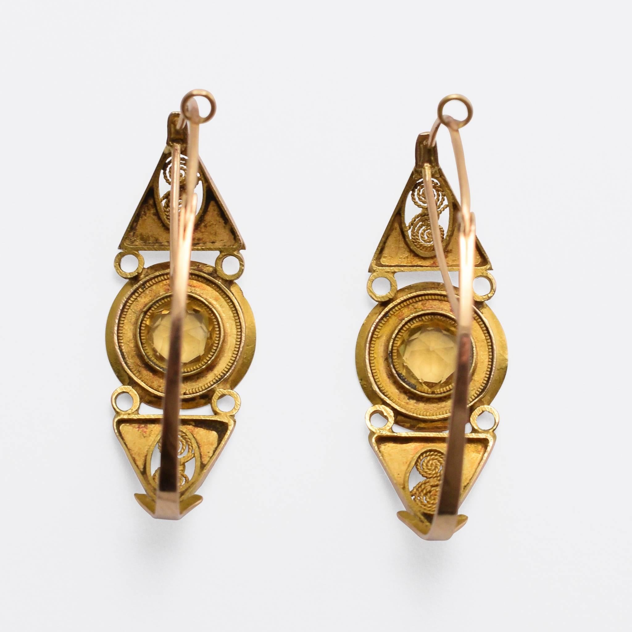 Antique 18th Century Citrine Poissarde Earrings In Excellent Condition In Sale, Cheshire