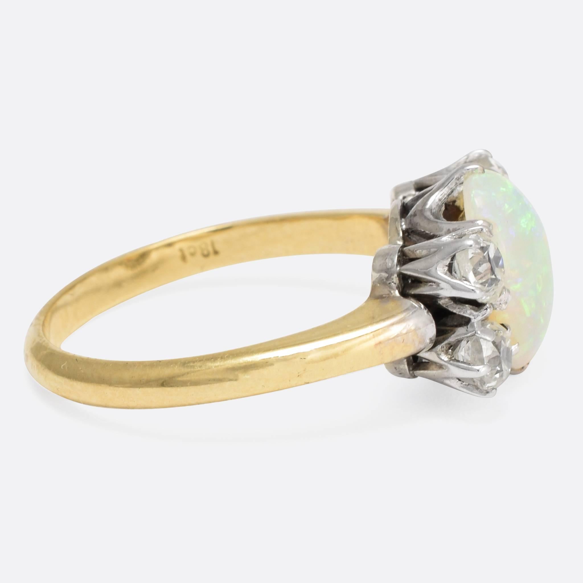 Antique Edwardian Offset Opal Diamond Ring In Excellent Condition In Sale, Cheshire