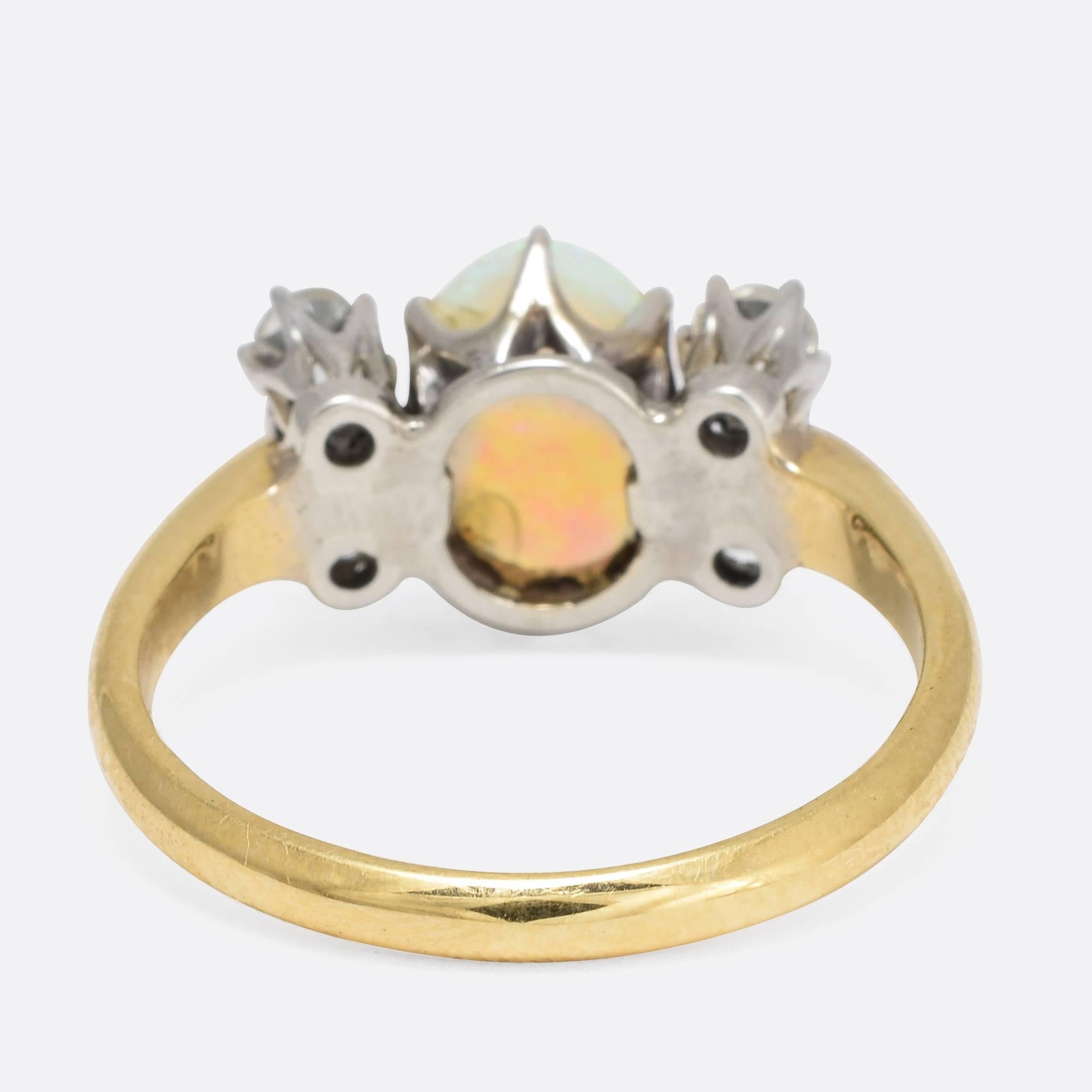 Women's Antique Edwardian Offset Opal Diamond Ring