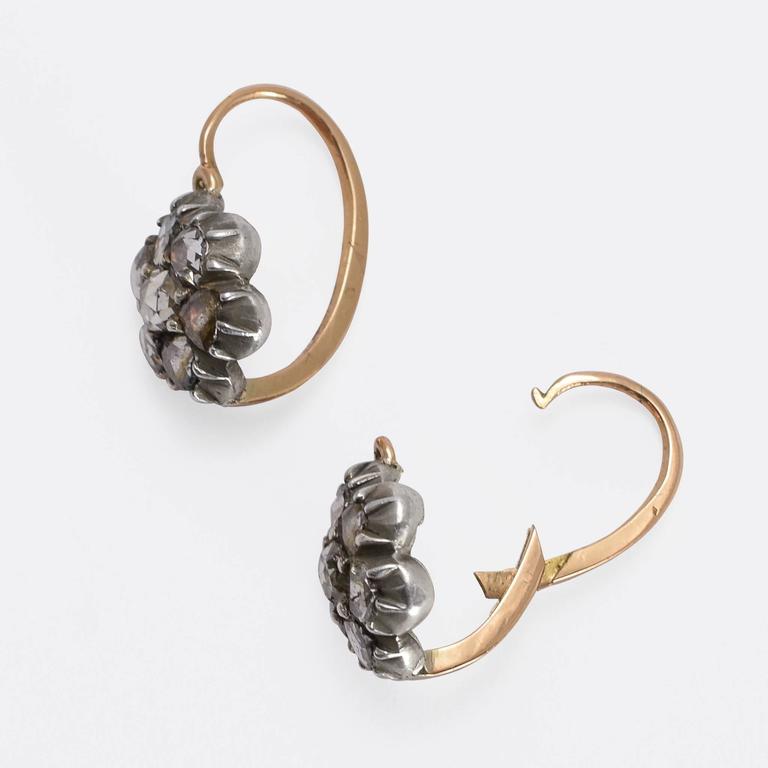 Antique Georgian Rose Cut Diamond Flower Cer Earrings At 1stdibs Antique Georgian Rose Cut Diamond Flower Cer Earrings In Excellent Condition For