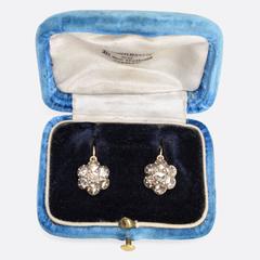 Antique Georgian Rose Cut Diamond Flower Cluster Earrings