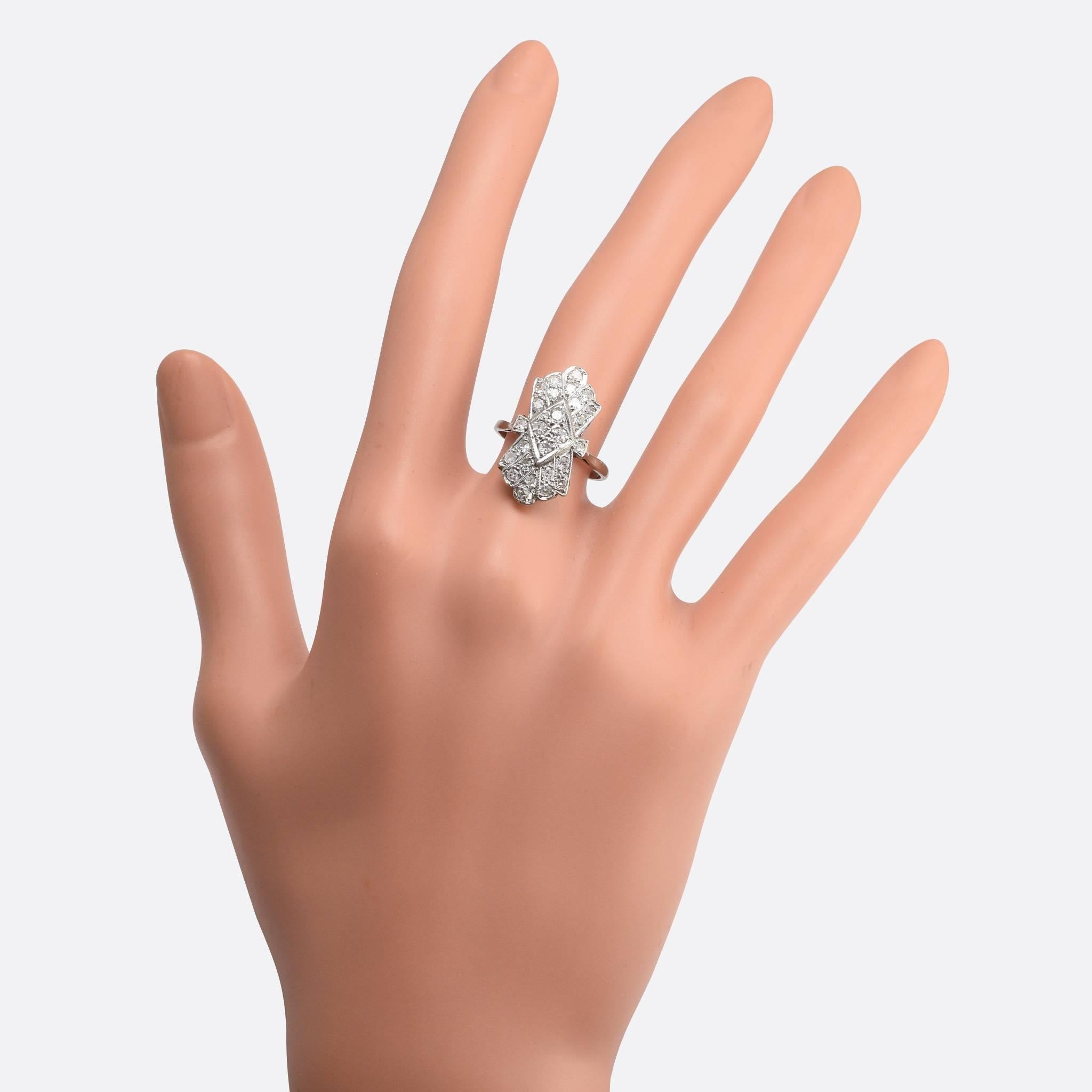Women's Art Deco Diamond Fan Cluster Ring For Sale