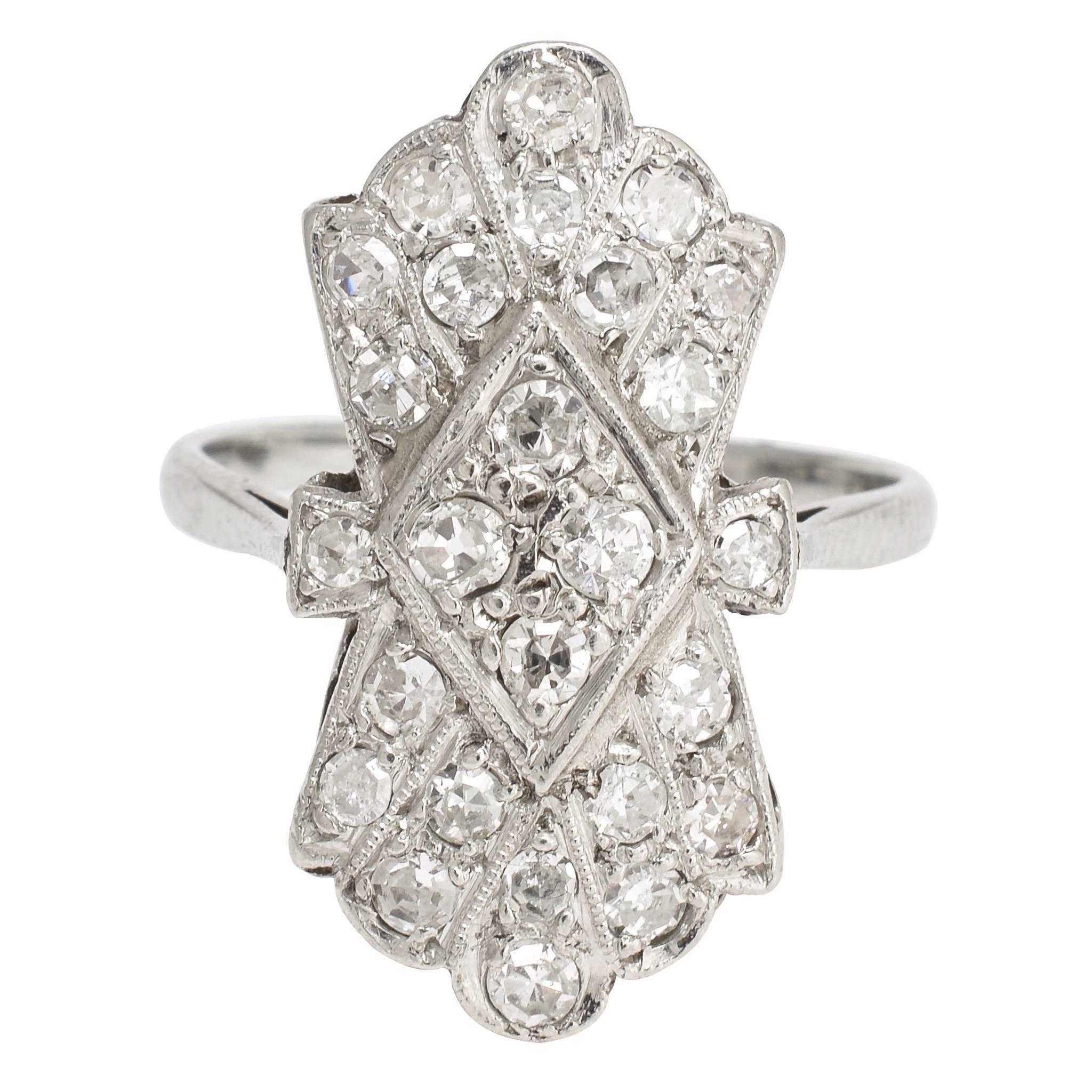 Art Deco Diamond Fan Cluster Ring For Sale