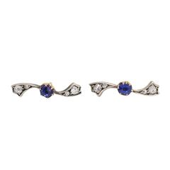 Antique Edwardian Sapphire Diamond Propeller Stud Earrings