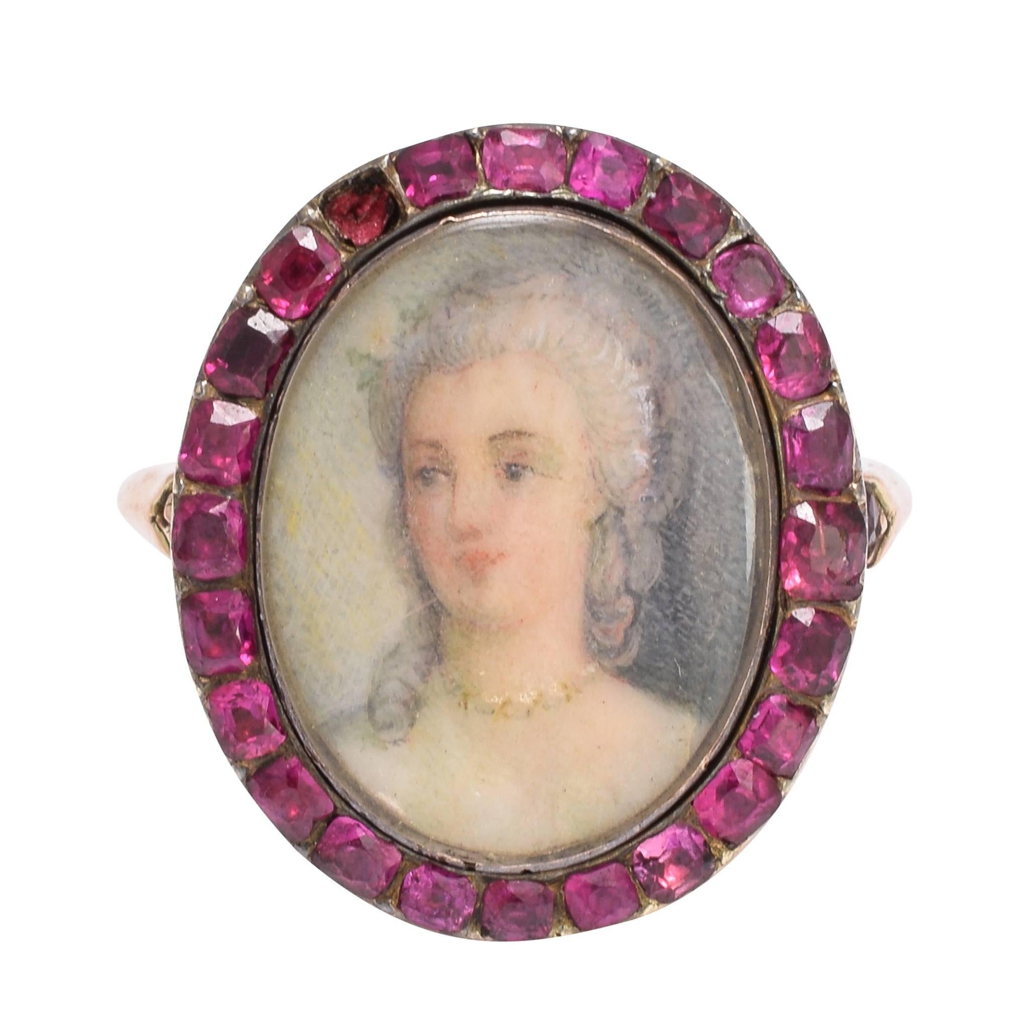 Antique Georgian Ruby Halo Portrait Ring